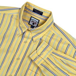 Faconnable Button Down Shirt Mens L Yellow Multi Color Stripe Cotton Made in USA
